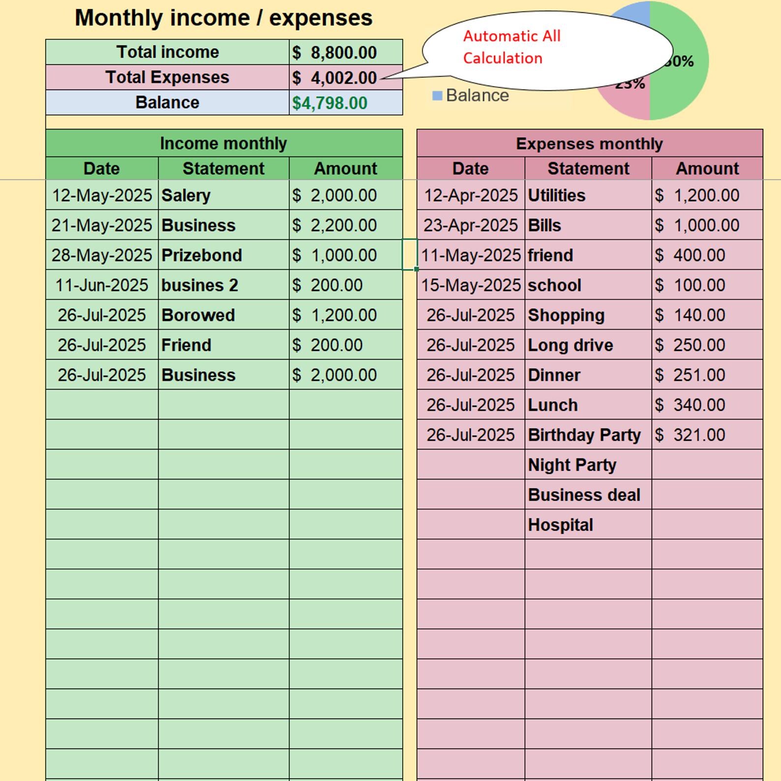 Budget Planner Template in Excel and Google Sheet: Automatic Income ...