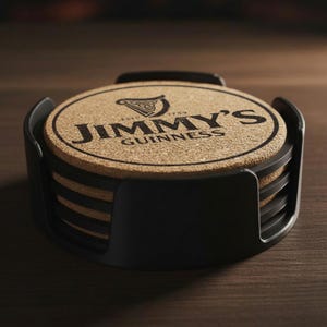 Personalised Guinness-Style Cork Coaster Set (x4) with Holder image 4