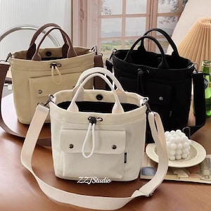 Thick Canvas Small Crossbody Tote Bag, Simple Lunch Box Bag, Casual Mini Tote Canvas HandBag, Simple Canvas Mini Mommy Bag, Small Makeup Bag