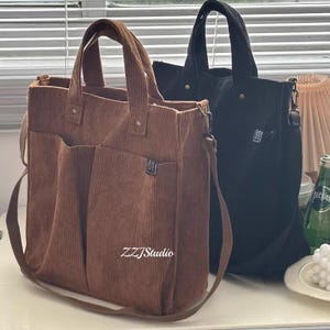 Large Capacity Multi-Pocket Corduroy Tote Crossbody Bag, Minimalist Corduroy Notebook Bag, Student Corduroy Tote Bag, Corduroy Mommy Bag