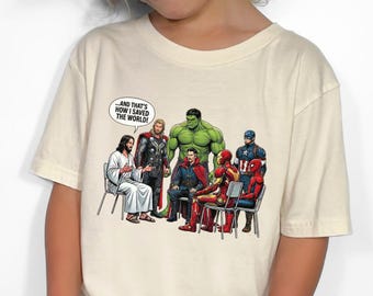 Camiseta de héroes religiosos, y así salvé al mundo. Camiseta de Jesús y superhéroes, camiseta de superhéroe.