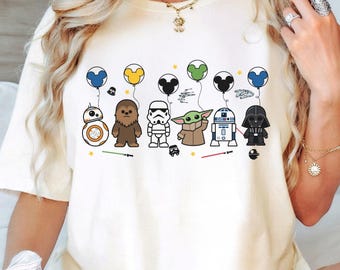 Star Wars Charakter Shirt, Star wars Disneyland Urlaub, Baby Yoda, Star Wars Disney Ballon T-Shirt, Star Wars Fan Shirt