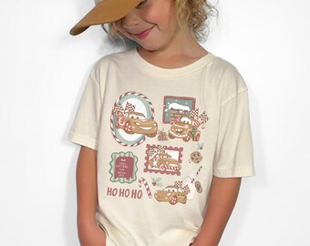 Camiseta infantil vintage de Disney Cars con diseño de pan de jengibre, camiseta navideña para niños pequeños de Rayo McQueen, camiseta para viaje a Disneyland, camiseta divertida para regalo de Navidad