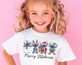 Chemise enfant Merry Stitchmas, chemise pour tout-petit Noël point rétro, jolie chemise de Noël point, chemise des fêtes d'hiver Disney