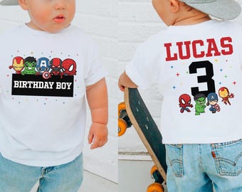 Maglietta personalizzata Marvel per il compleanno del bambino, felpa Iron Man per la famiglia, regalo personalizzato Avengers per bambini, maglietta per la festa di compleanno di Spiderman Disney