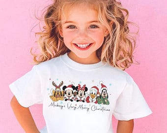 Camiseta infantil retro de Disney con temática navideña, camiseta navideña de Mickey y sus amigos para niños pequeños, camiseta de viaje a Disneyland, camiseta de Disneyworld