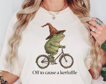 Off To Cause A Kerfuffle Shirt, Cute Frog Cyclist Shirt, Unfunny Meme Shirt, Whimsical Animal Gift Shirt, Funny Meme Animal Gift
