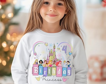 Personalized Birthday Princess Shirt, Custom Name Kids Birthday Shirt, Princess Crew Shirt, Pastel Castle Shirt, Disney Princess Shirt Gift