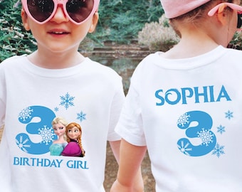 Spersonalizowana koszulka urodzinowa dla dziewczynki z motywem Krainy Lodu, spersonalizowana koszulka z imieniem i wiekiem Disney Princess, koszulka urodzinowa Elsy Anny, koszulka urodzinowa z motywem Krainy Lodu