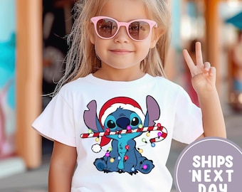 Camiseta navideña de Stitch para niños, camiseta navideña de Stitch, sudadera navideña de Disney para niños pequeños, camiseta navideña de Disney para regalar.