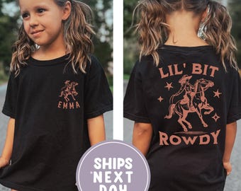 Personalisierte Mädchen Rodeo Shirt, Lil 'Bit Rowdy, Western Cowgirl Tee