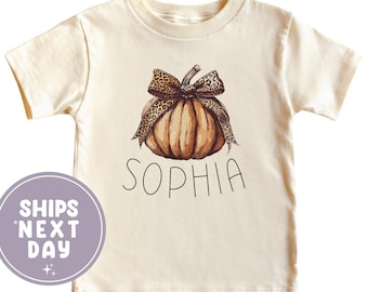 Personalized Pumpkin Toddler Shirt, Girls Fall Coquette Bow Tee