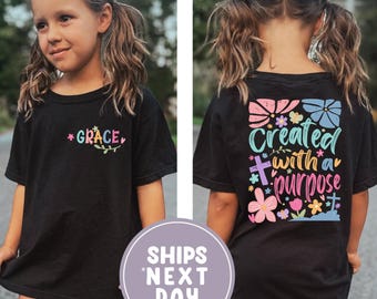 Camiseta personalizada con mensaje de fe, creada con un propósito, camiseta cristiana para niño pequeño