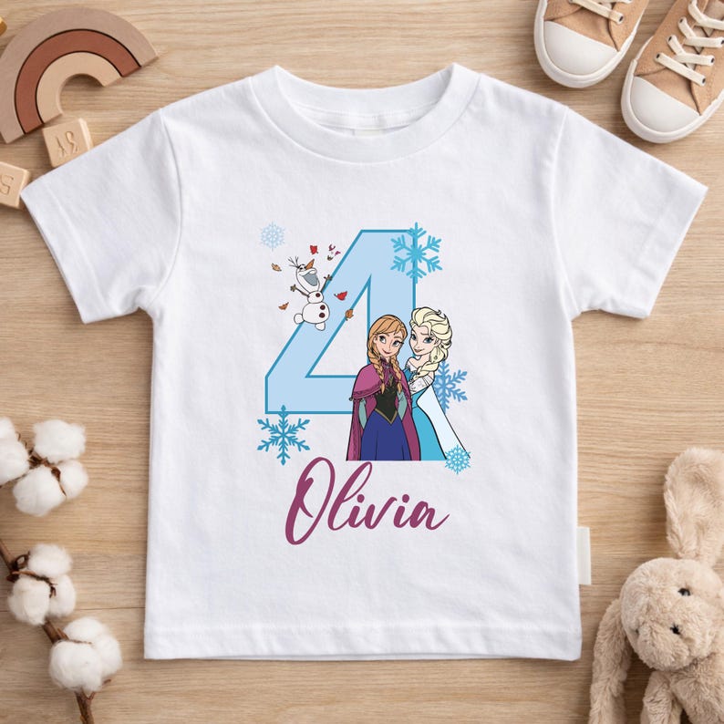 Personlig Frost-födelsedagströja, Elsa och Anna-födelsedagströja, anpassad namn- och ålderströja, isprinsessa-festtröja, Frost-flickpresent bild 7
