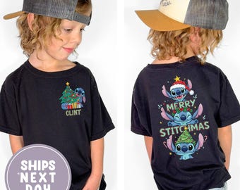 Chemise enfant personnalisée joyeux Noël Noël, chemise enfant Noël Disney nom personnalisé, t-shirt Noël point, chemise saison hiver