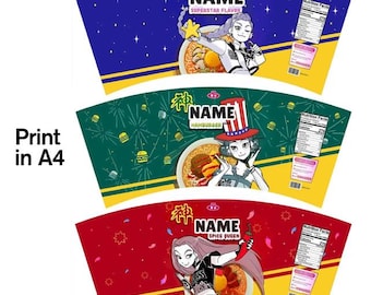 3 Canva Editable Custom Name K Pop Demon Hunter, Kpop Demons Hunter Printable, Rumi, Mira, zoey Cup Noodle Labels, For Halloween Party Decor