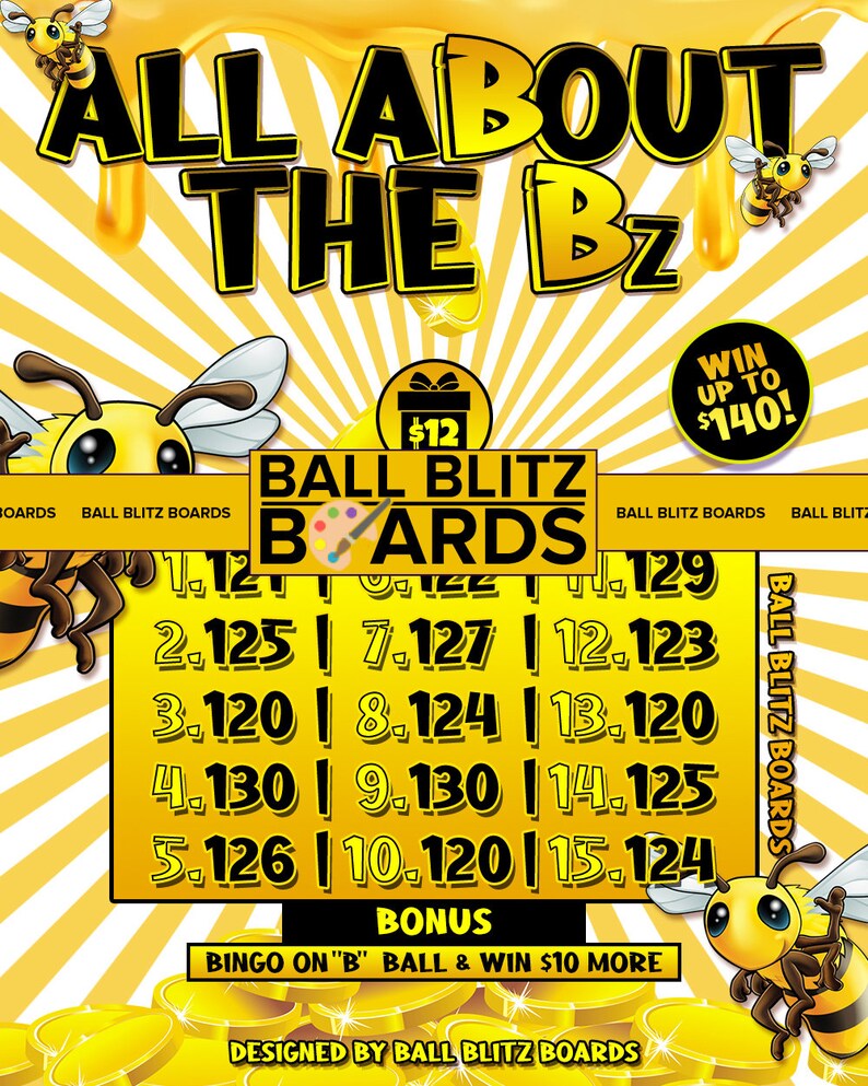 All About the B'zz Bingo Board Game 12 Pick Your Prize W/ Bonus on 'B