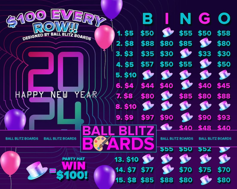 100 Every Row Happy 2024 Bingo Board Game Pick Your Prize Etsy