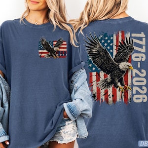 USA 2026 Back Print Shirt, Patriotic Eagle Shirt, America Flag Tee, Front And Back Design, Comfort Colors Shirt imagem 4