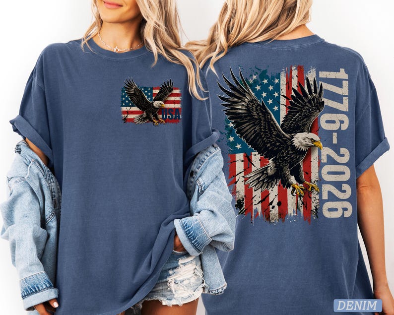 USA 2026 Back Print Shirt, Patriotic Eagle Shirt, America Flag Tee, Front And Back Design, Comfort Colors Shirt imagem 4