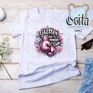 Glitter Don’t Mean Soft PNG – Pink Boxing Gloves Feminine Power Art for DTF & Sublimation