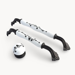 ROSMIRA Cabinet Handle & Knob – Black with White Porcelain|  Leaf | Kitchen | Drawer | Wardrobe | Dresser | Belnua
