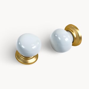 ZERRA White Cabinet Knob, Gold with Porcelain | Handmade | Kitchen Drawer Furniture Decorative Hardware | Belnua