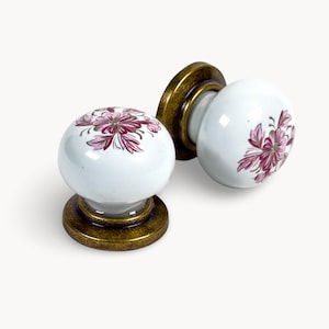 ZERRA White Cabinet Knob, Antique Brass with Porcelain | Vintage Petal | Handmade | Kitchen | Drawer |  Belnua