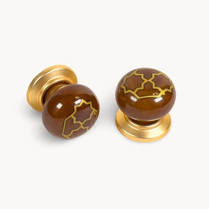 ZERRA Brown Cabinet Knob, Gold with Porcelain | Tile Motif | Handmade | Kitchen | Drawer | Furniture | Belnua