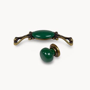 NUREYA Poignée d'armoire et bouton verts, Laiton antique avec porcelaine | Cuisine | Tiroir | Commode | Armoire | Belnua