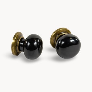 ZERRA Black Cabinet Knob, Antique Brass with Porcelain | Handmade | Kitchen Drawer Decorative Hardware | Belnua