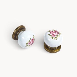 ZERRA White Cabinet Knob, Antique Brass with Porcelain | Wildflower | Handmade | Decorative Furniture Hardware | Belnua