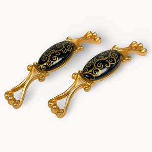 NUREYA Black Cabinet Handle, Gold with Porcelain | Scroll Design | Kitchen | Drawer | Dresser | Furniture | Belnua