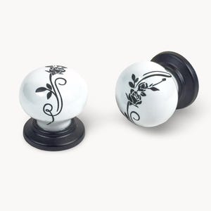 ZERRA Möbelknauf schwarz mit Porzellan | Botanische | Handarbeit | Möbel Beschläge | Belnua