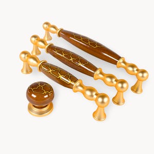 BELMIRA Schrankknauf, gold mit braunem Porzellan | Fliesenmotiv | Küche | Schublade | Kommode | Belnua