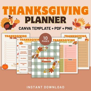 Thanksgiving Planner: Holiday Meal Organizer Canva Template (PDF, PNG)
