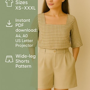 PDF Wide-Leg Shorts Sewing Pattern, Beginner Friendly, High Waisted Wide-Leg Shorts Sewing Pattern Printable PDF | All Sizes | Woven Fabric