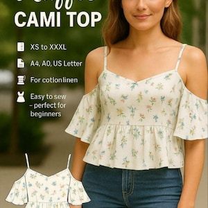 Ruffle Cami Top, PDF Sewing Pattern , A4 A0 US Letter, Beginner Friendly, Printable Summer Blouse Modstitch Patterns CA, Summer Top Pattern