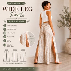 Cartamodello per pantaloni a gamba larga / 3 modelli, spacco laterale, vita elasticizzata (download PDF)