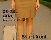 PDF Front Slit Skirt Pattern, Printable Straight Skirt with Left Side Slit Digital Sewing Pattern, Woven Fabric Beginners Friendly Skirt PDF