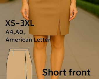 PDF Front Slit Skirt Pattern, Printable Straight Skirt with Left Side Slit Digital Sewing Pattern, Woven Fabric Beginners Friendly Skirt PDF