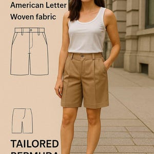 Tailored Bermuda Shorts Sewing Pattern Classic Shorts PDF Pattern – A4, A0, Letter – Beginner Friendly, Woven High-Waisted Bermuda Shorts