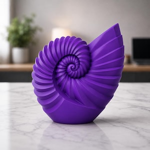 Golden Nautilus Shell Sculpture, Modern Coastal Abstract Art Object