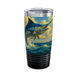 Marlin Fish Stainless Steel Tumbler, 20oz - Ocean Wildlife Travel Mug, Nautical Gift, Beach Lover Cup, Fishing Enthusiast Thermos, Father&#39;s