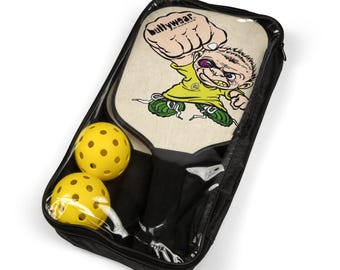 Wooden Pickleball Paddle Set: Portable Carry Bag, Double-Sided Print