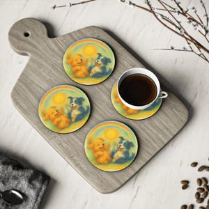 Dog Coasters Set, Cute Puppy Drink Coasters, Animal Lover Gift, Pet Owner Home Decor, Pastel Print Coasters, Playful Dog Coaster, Kitchen