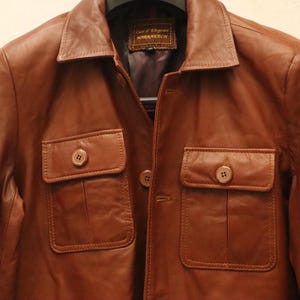 mens leather jacket, brown leather coat, leather field coat, brown field jacket, four pocket jacket, button front coat, classic leather coat, soft leather jacket, retro leather coat, mens brown jacket, utility leather coat, cognac leather coat, collared leather coat