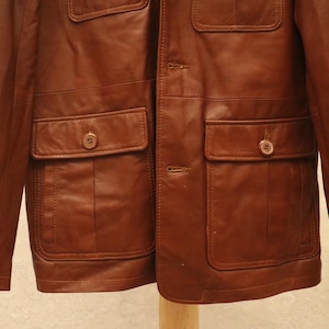 mens leather jacket, brown leather coat, leather field coat, brown field jacket, four pocket jacket, button front coat, classic leather coat, soft leather jacket, retro leather coat, mens brown jacket, utility leather coat, cognac leather coat, collared leather coat