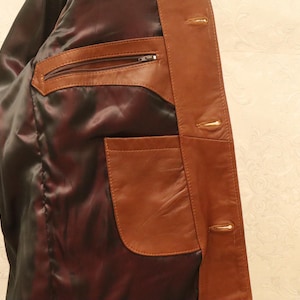 mens leather jacket, brown leather coat, leather field coat, brown field jacket, four pocket jacket, button front coat, classic leather coat, soft leather jacket, retro leather coat, mens brown jacket, utility leather coat, cognac leather coat, collared leather coat
