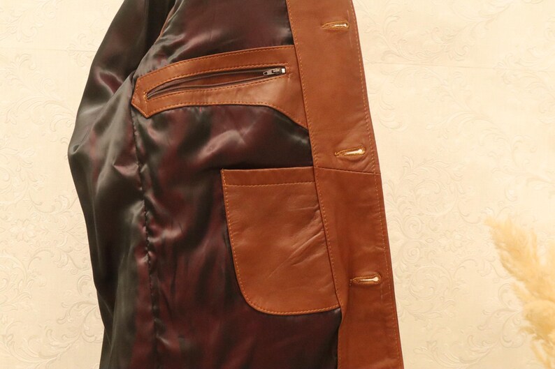 mens leather jacket, brown leather coat, leather field coat, brown field jacket, four pocket jacket, button front coat, classic leather coat, soft leather jacket, retro leather coat, mens brown jacket, utility leather coat, cognac leather coat, collared leather coat